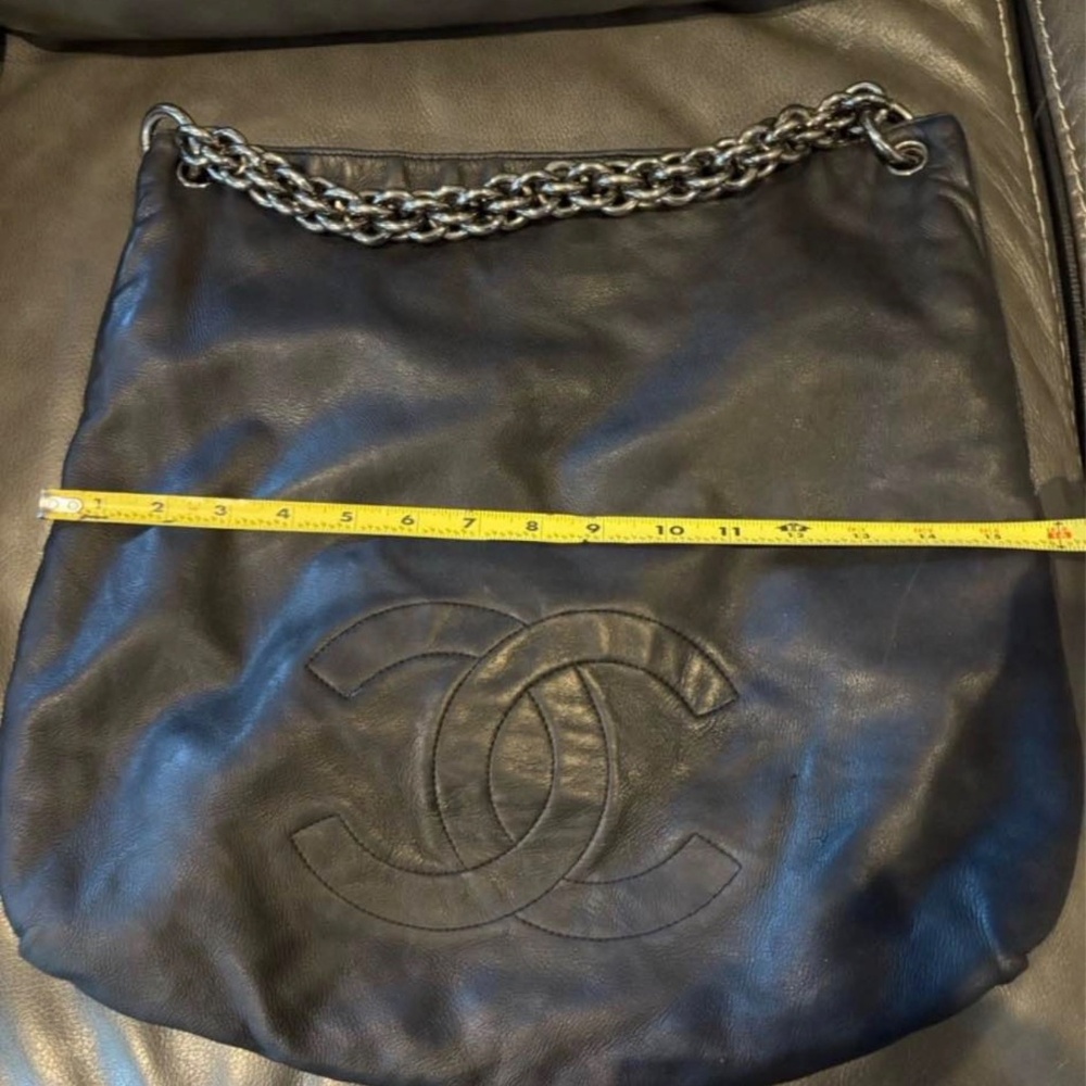 Rare Vintage Chanel Black Lambskin Leather Chunky Large Hobo Tote Shoulder Bag - Picture 7 of 10